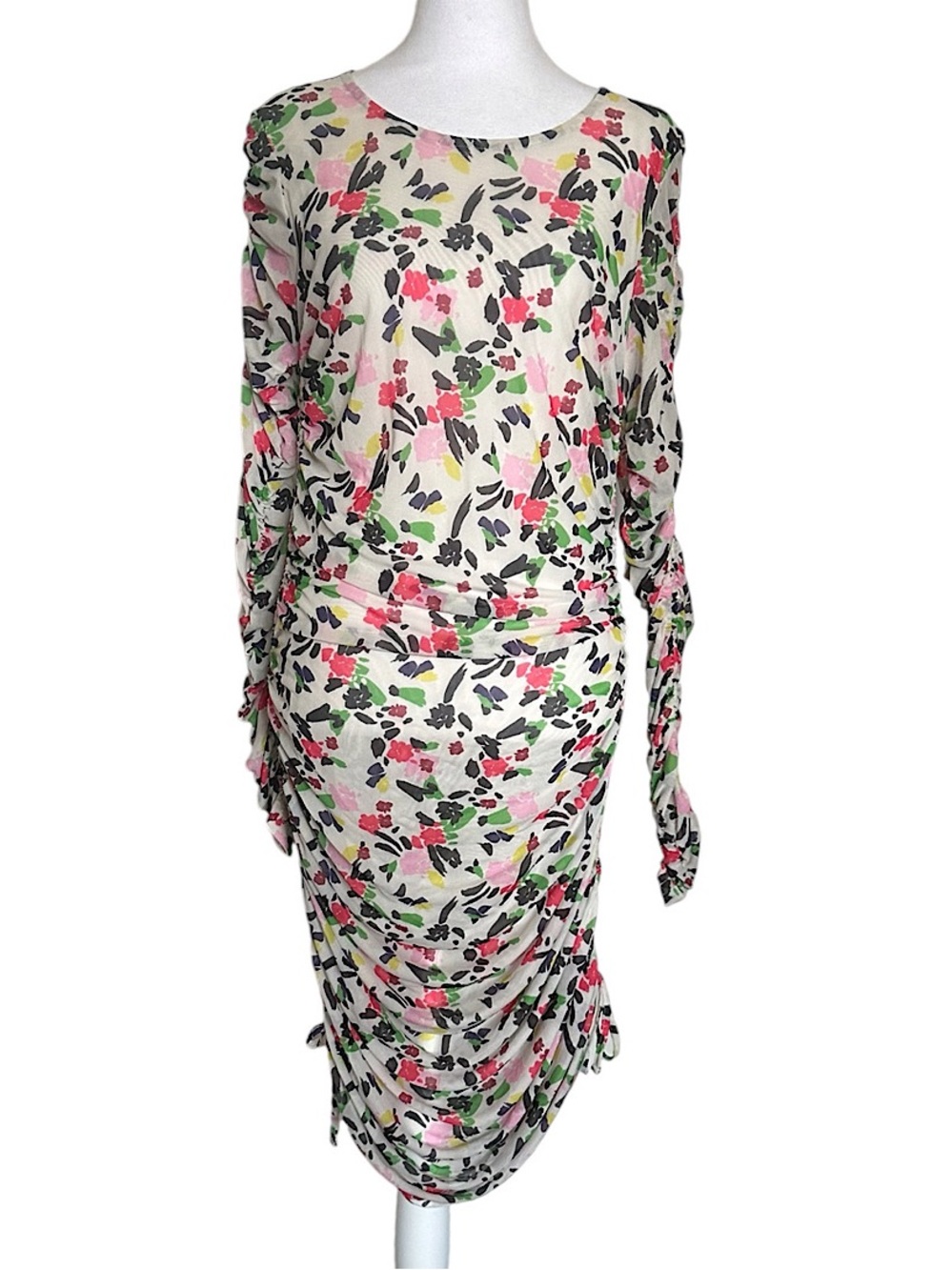 Baum und Pferdgarten Jiya Floral Long Sleeve Mesh Mini Dress Women’s Sz L Ruched